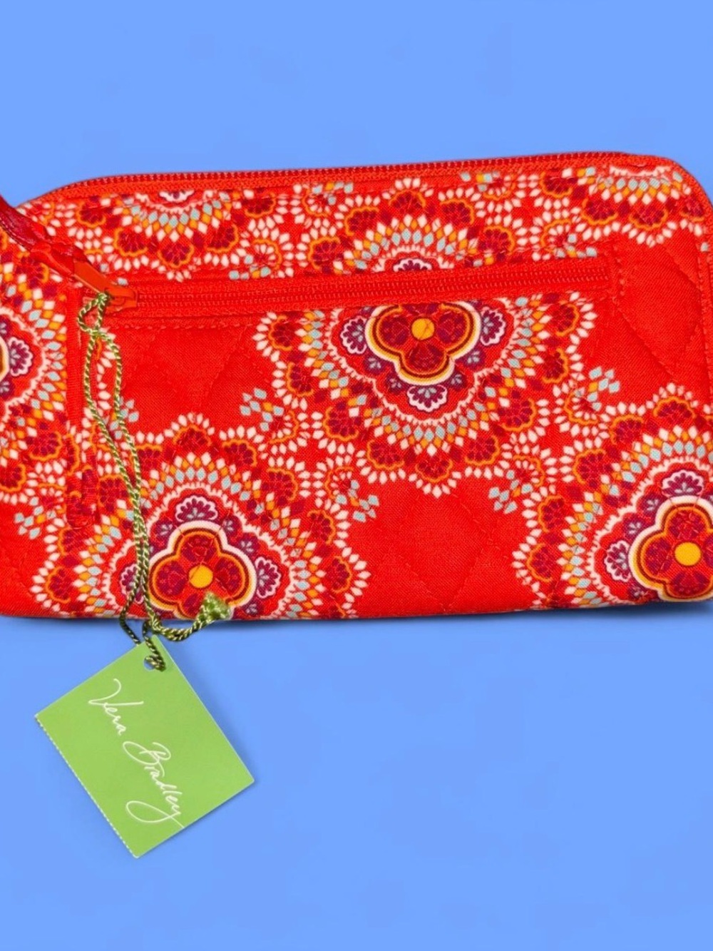 Vera Bradley Red Quilted Cosmetic Pouch with Floral Medallion Print